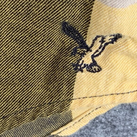 American Eagle Outfitters Button Up Shirt Men M Block Plaid Navy Gold Classic - Picture 6 of 15